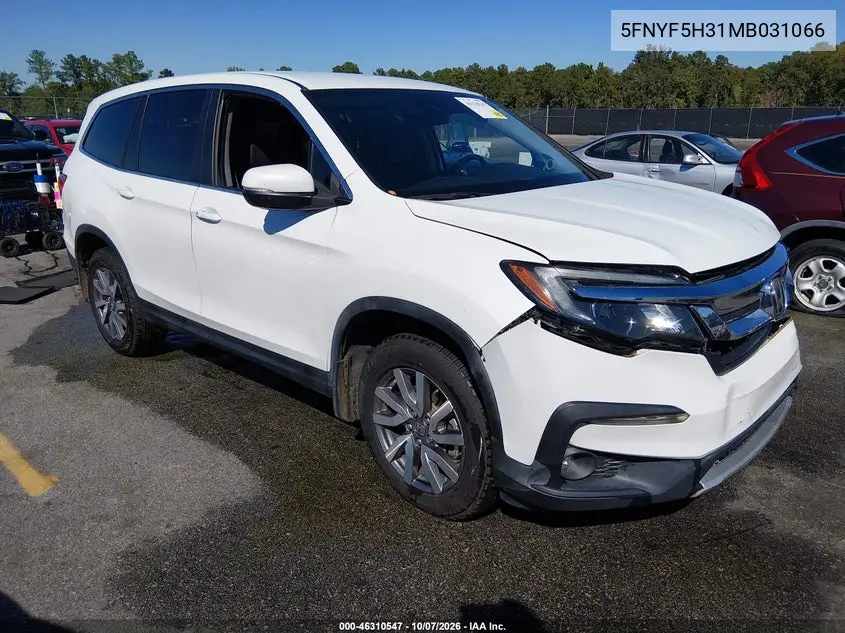 HONDA PILOT 2021, VIN 5FNYF5H31MB031066