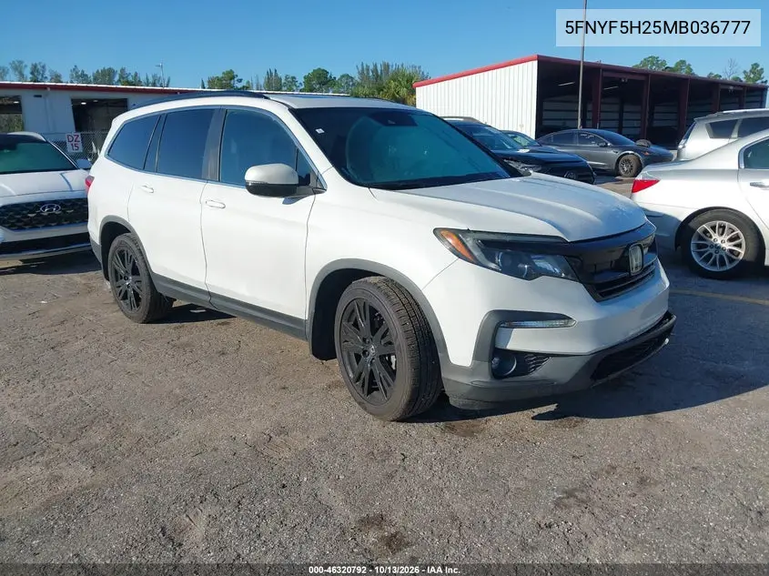 HONDA PILOT 2021, VIN 5FNYF5H25MB036777
