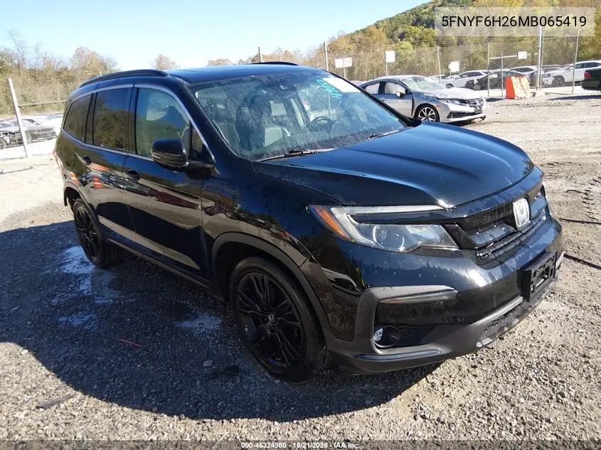 HONDA PILOT 2021, VIN 5FNYF6H26MB065419
