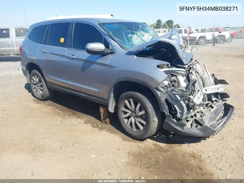 HONDA PILOT 2021, VIN 5FNYF5H34MB038271
