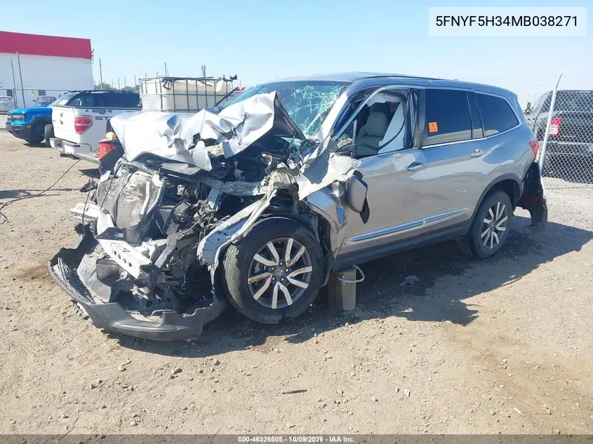 2021 HONDA PILOT VIN 5FNYF5H34MB038271 — фото 2