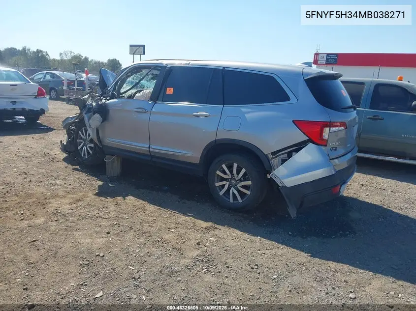 2021 HONDA PILOT VIN 5FNYF5H34MB038271 — фото 3