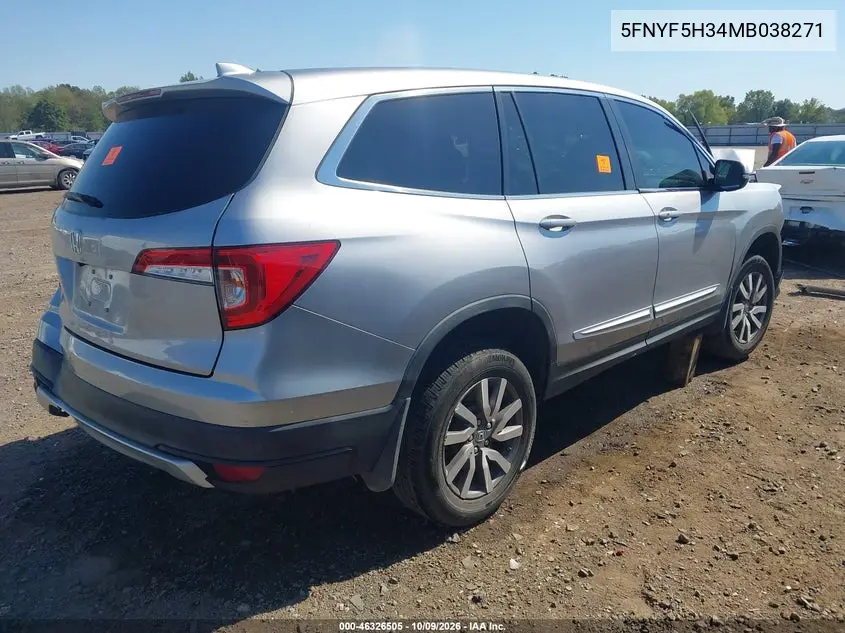2021 HONDA PILOT VIN 5FNYF5H34MB038271 — фото 4