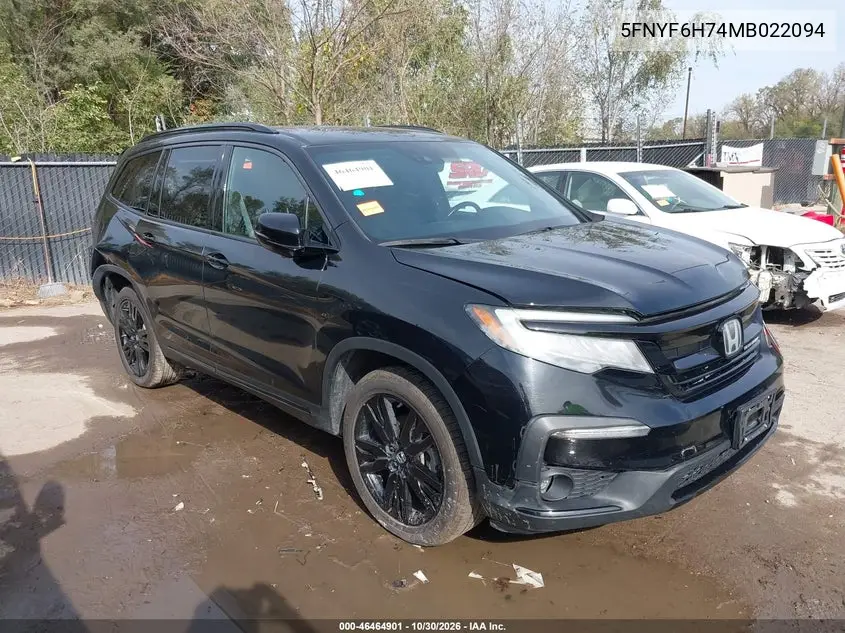 HONDA PILOT 2021, VIN 5FNYF6H74MB022094