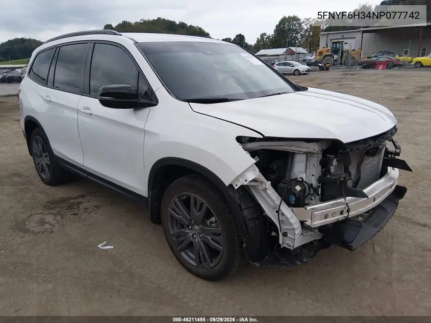 HONDA PILOT 2022, VIN 5FNYF6H34NB077742