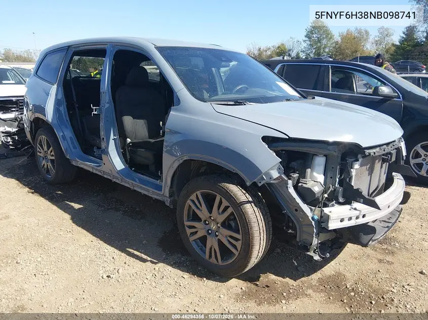 HONDA PILOT 2022, VIN 5FNYF6H38NB098741