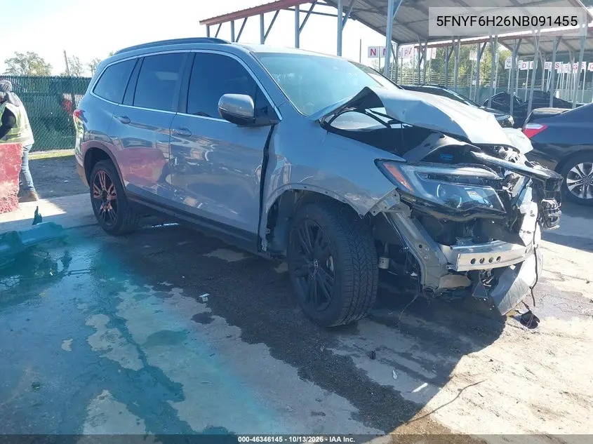 HONDA PILOT 2022, VIN 5FNYF6H26NB091455