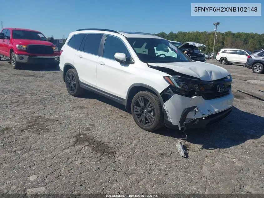HONDA PILOT 2022, VIN 5FNYF6H2XNB102148