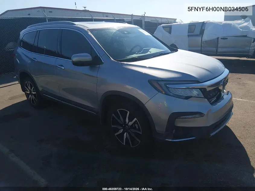 HONDA PILOT 2022, VIN 5FNYF6H00NB034506