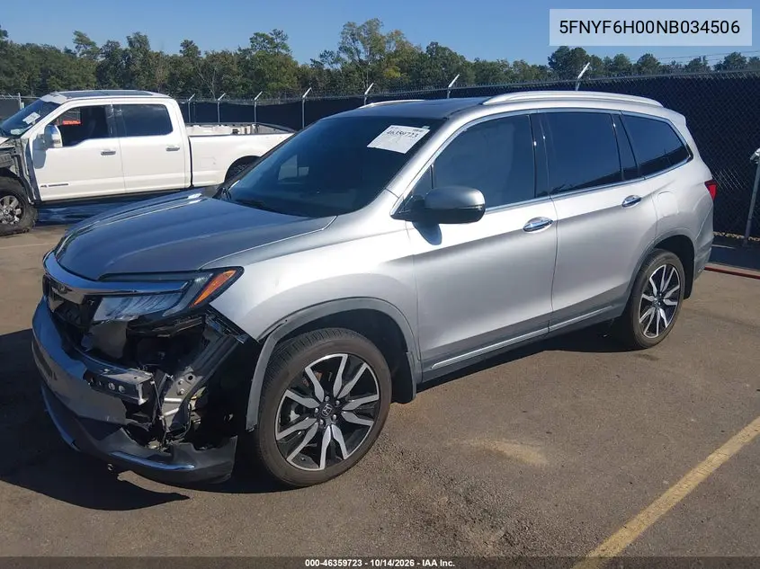 2022 HONDA PILOT VIN 5FNYF6H00NB034506 — фото 2
