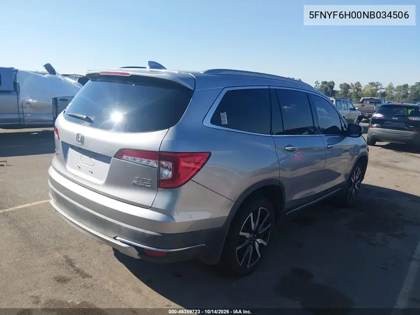 2022 HONDA PILOT VIN 5FNYF6H00NB034506 — фото 4