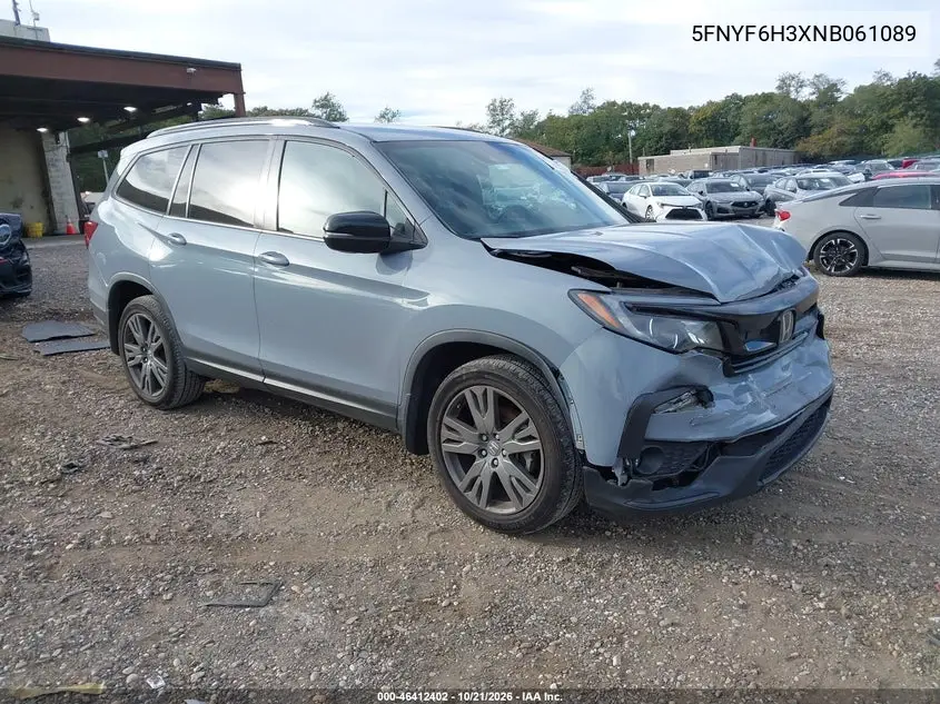 HONDA PILOT 2022, VIN 5FNYF6H3XNB061089
