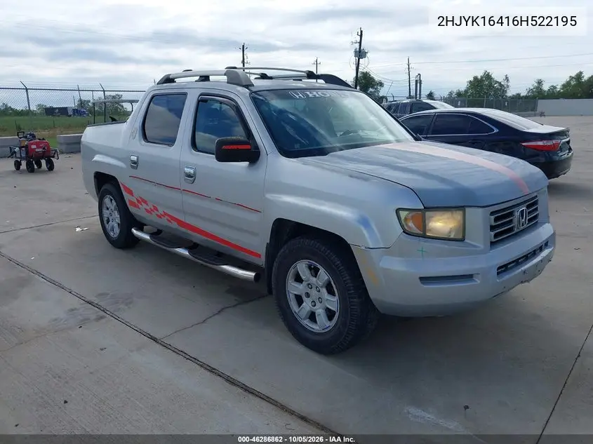 HONDA RIDGELINE 2006, VIN 2HJYK16416H522195