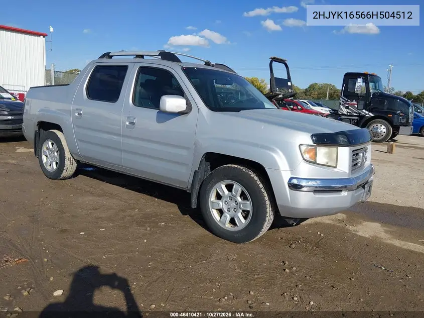 HONDA RIDGELINE 2006, VIN 2HJYK16566H504512