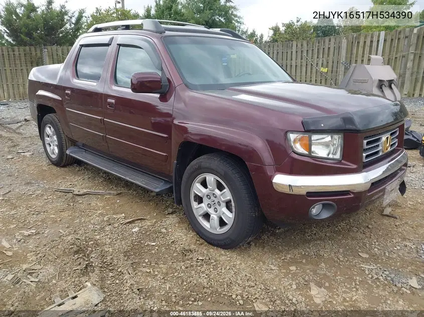 HONDA RIDGELINE 2007, VIN 2HJYK16517H534390