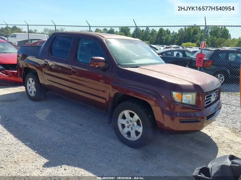 HONDA RIDGELINE 2007, VIN 2HJYK16577H540954