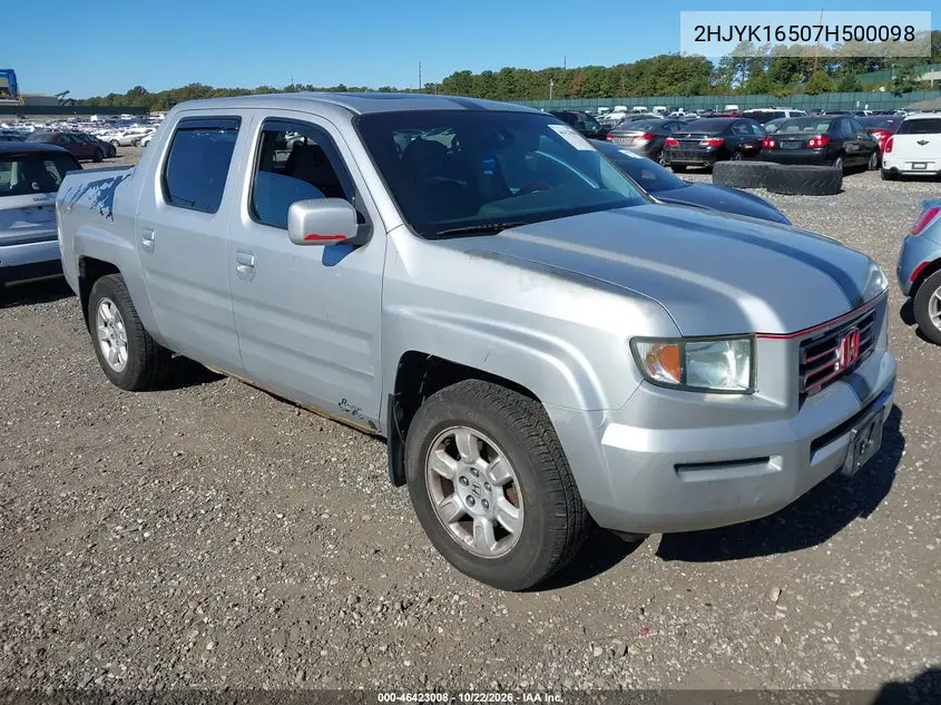 HONDA RIDGELINE 2007, VIN 2HJYK16507H500098