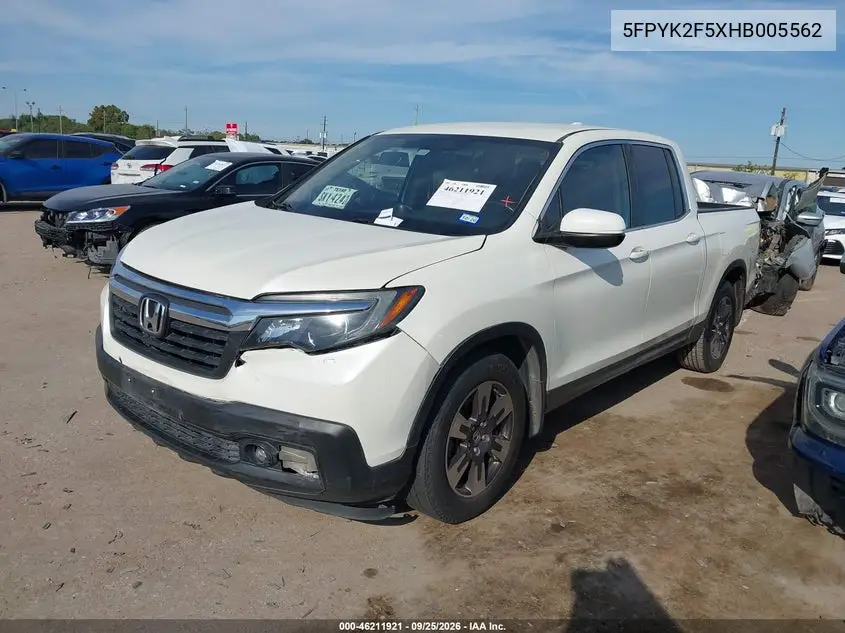 2017 HONDA RIDGELINE VIN 5FPYK2F5XHB005562 — фото 2