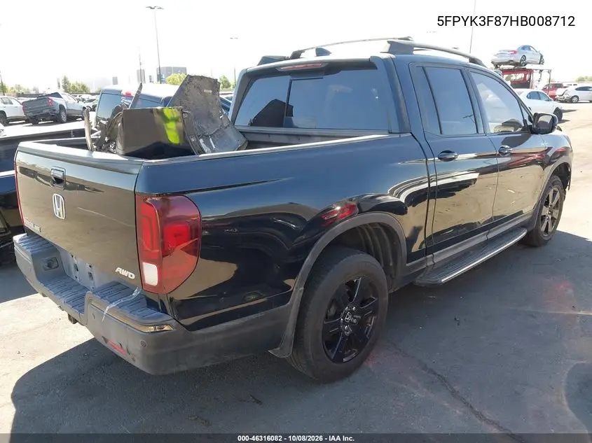 2017 HONDA RIDGELINE VIN 5FPYK3F87HB008712 — фото 4