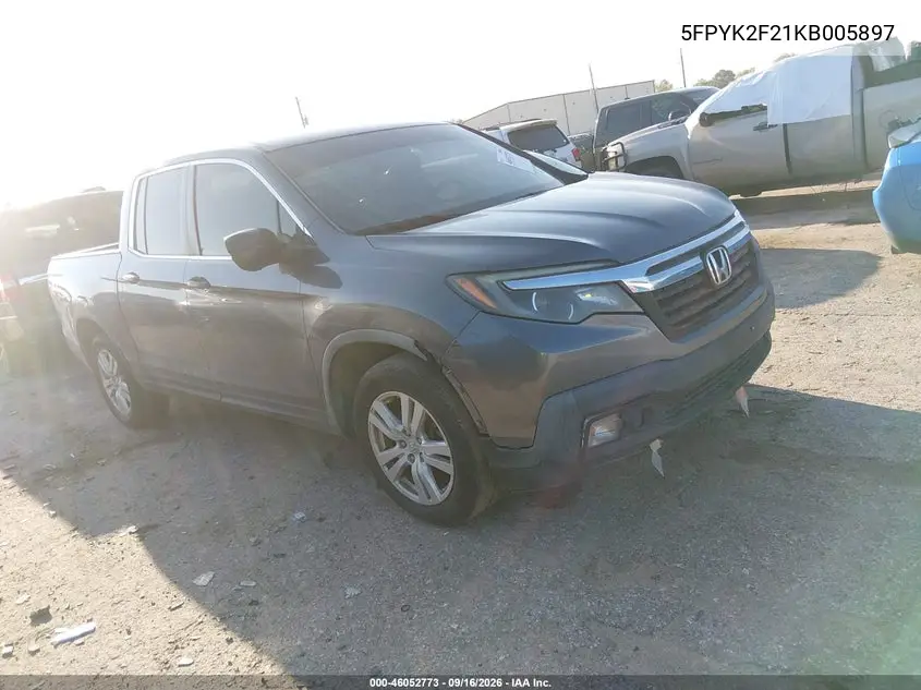 HONDA RIDGELINE 2019, VIN 5FPYK2F21KB005897
