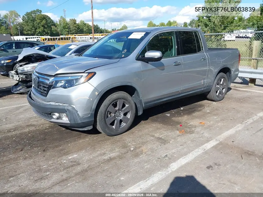 2020 HONDA RIDGELINE VIN 5FPYK3F76LB003839 — фото 2
