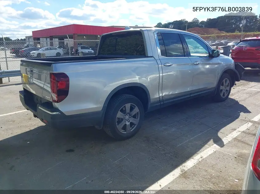 2020 HONDA RIDGELINE VIN 5FPYK3F76LB003839 — фото 4