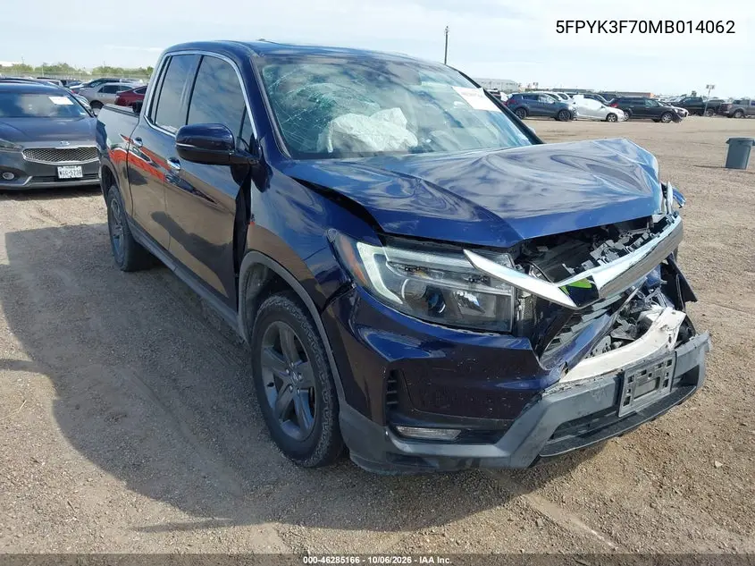 HONDA RIDGELINE 2021, VIN 5FPYK3F70MB014062