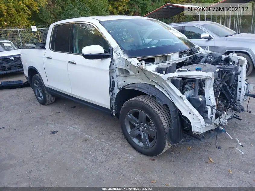 HONDA RIDGELINE 2021, VIN 5FPYK3F76MB002112