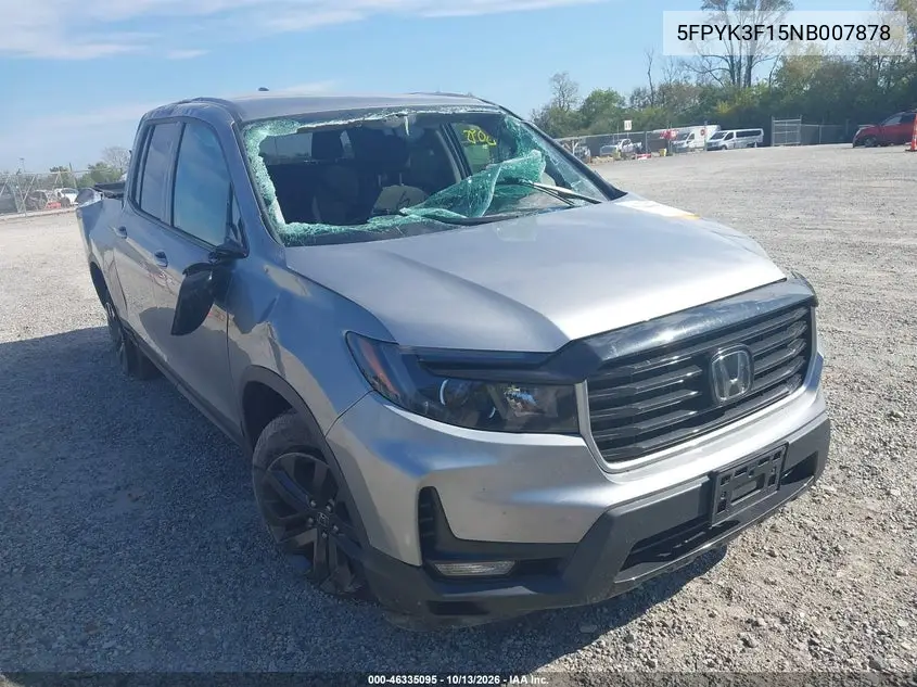 HONDA RIDGELINE 2022, VIN 5FPYK3F15NB007878