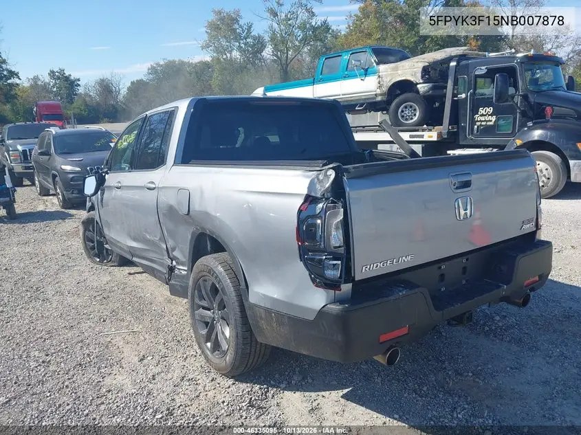 2022 HONDA RIDGELINE VIN 5FPYK3F15NB007878 — фото 3
