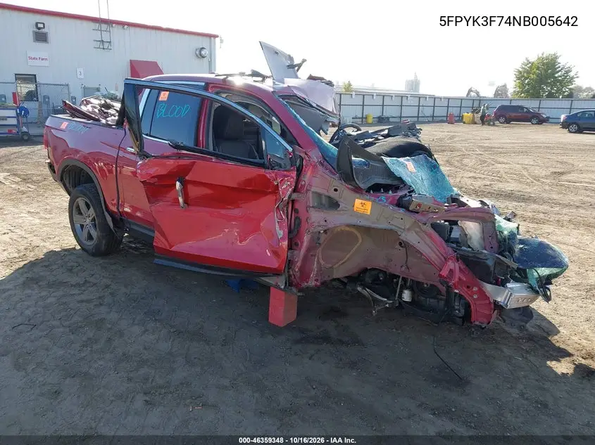HONDA RIDGELINE 2022, VIN 5FPYK3F74NB005642