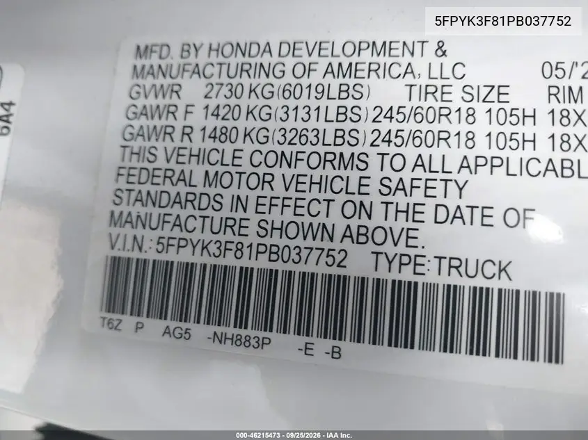 2023 HONDA RIDGELINE VIN 5FPYK3F81PB037752 — фото 9