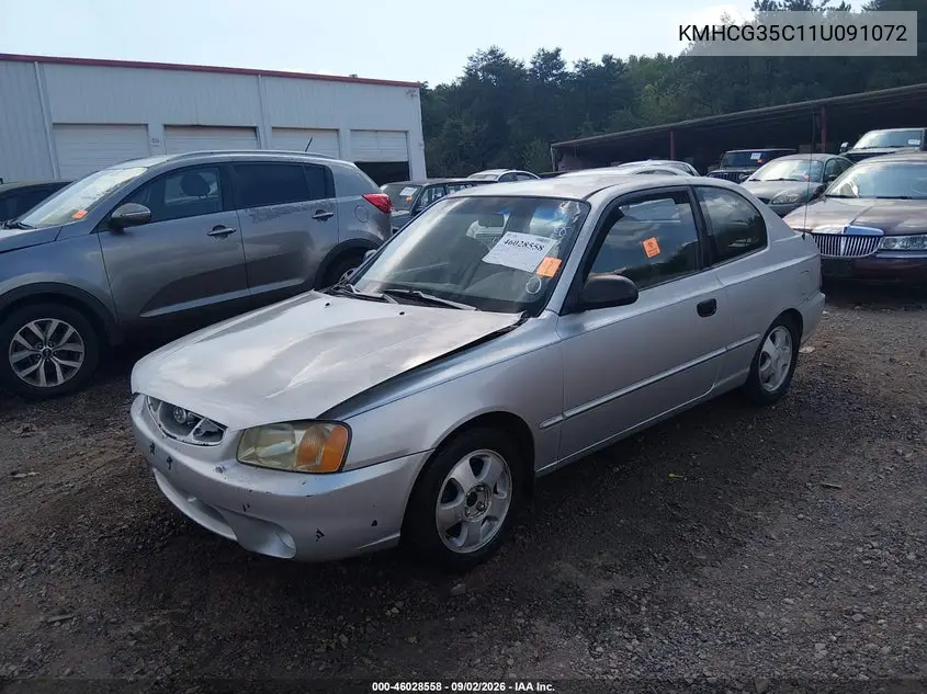 2001 HYUNDAI ACCENT VIN KMHCG35C11U091072 — фото 2