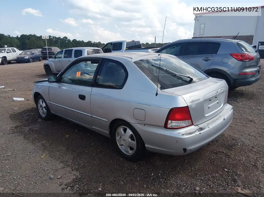 2001 HYUNDAI ACCENT VIN KMHCG35C11U091072 — фото 3