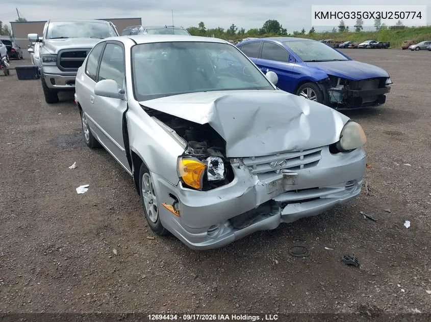 HYUNDAI ACCENT 2003, VIN KMHCG35GX3U250774