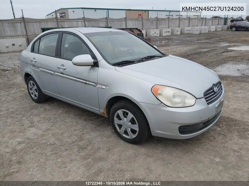 HYUNDAI ACCENT 2007, VIN KMHCN45C27U124200