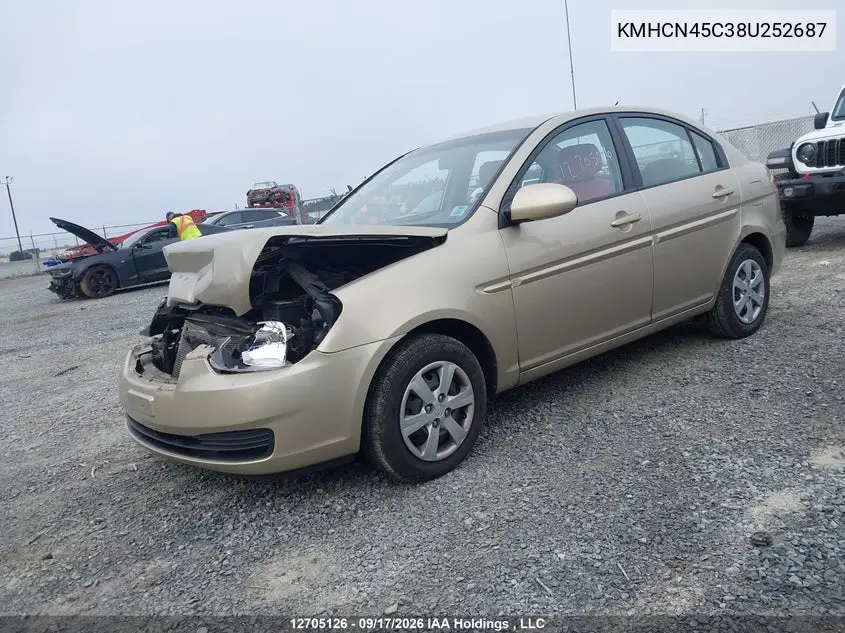 2008 HYUNDAI ACCENT VIN KMHCN45C38U252687 — фото 2