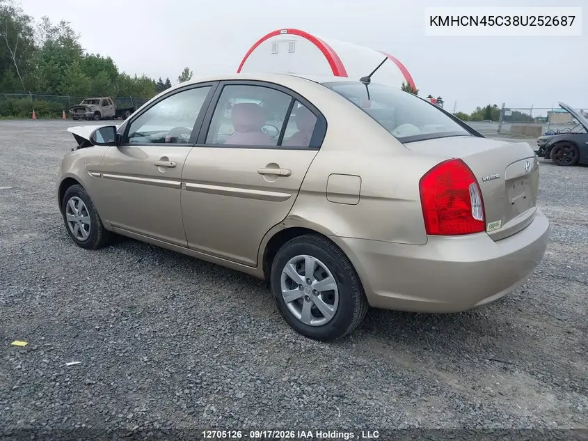 2008 HYUNDAI ACCENT VIN KMHCN45C38U252687 — фото 3