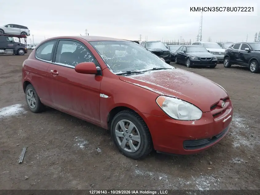 HYUNDAI ACCENT 2008, VIN KMHCN35C78U072221