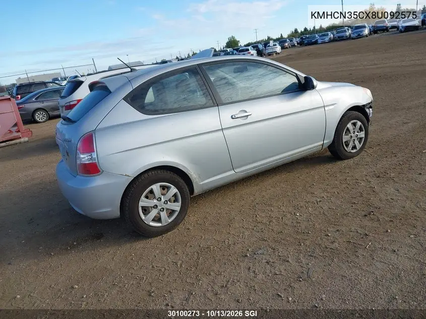 2008 HYUNDAI ACCENT VIN KMHCN35CX8U092575 — фото 4