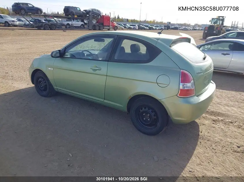 2008 HYUNDAI ACCENT VIN KMHCN35C58U077708 — фото 3