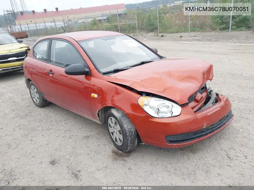 HYUNDAI ACCENT 2008, VIN KMHCM36C78U070051