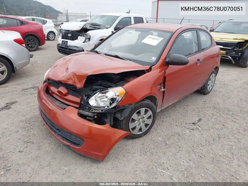 2008 HYUNDAI ACCENT VIN KMHCM36C78U070051 — фото 2