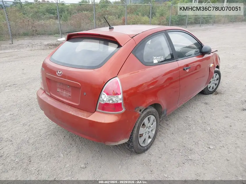 2008 HYUNDAI ACCENT VIN KMHCM36C78U070051 — фото 4