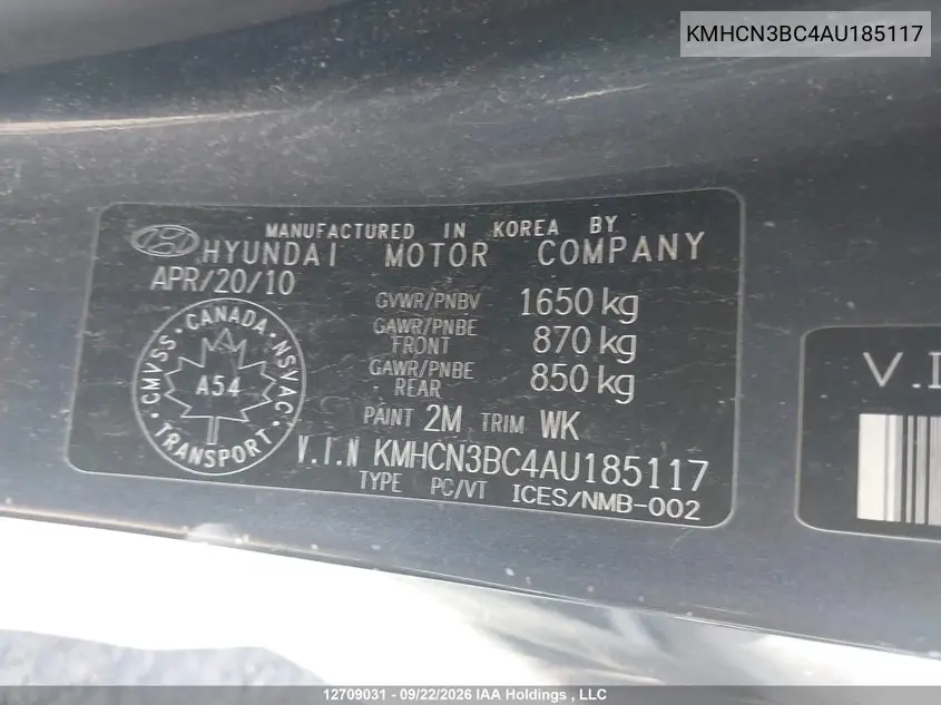 2010 HYUNDAI ACCENT VIN KMHCN3BC4AU185117 — фото 9