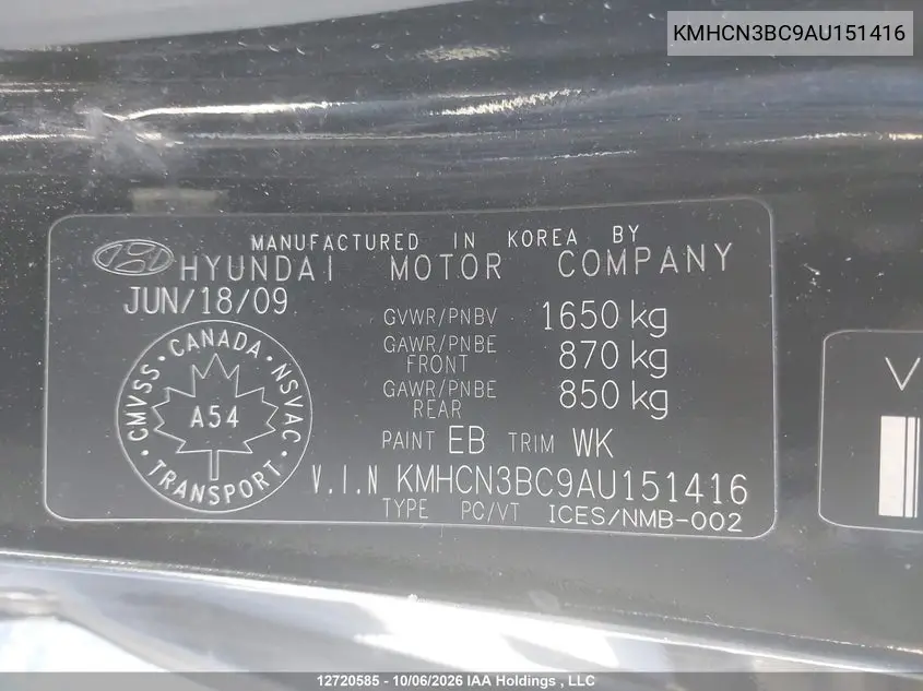 2010 HYUNDAI ACCENT VIN KMHCN3BC9AU151416 — фото 9