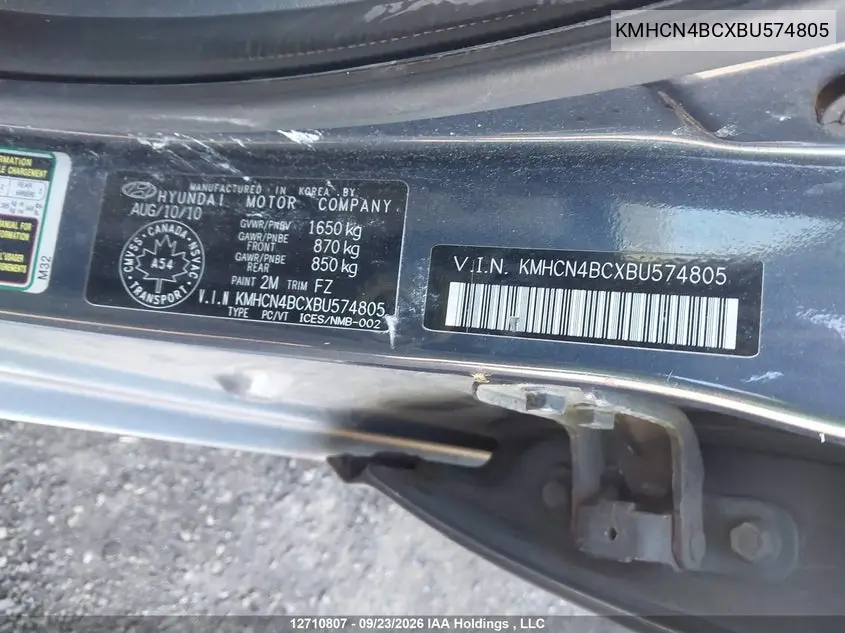 2011 HYUNDAI ACCENT VIN KMHCN4BCXBU574805 — фото 9