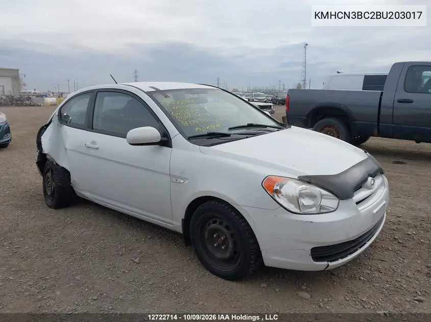 HYUNDAI ACCENT 2011, VIN KMHCN3BC2BU203017