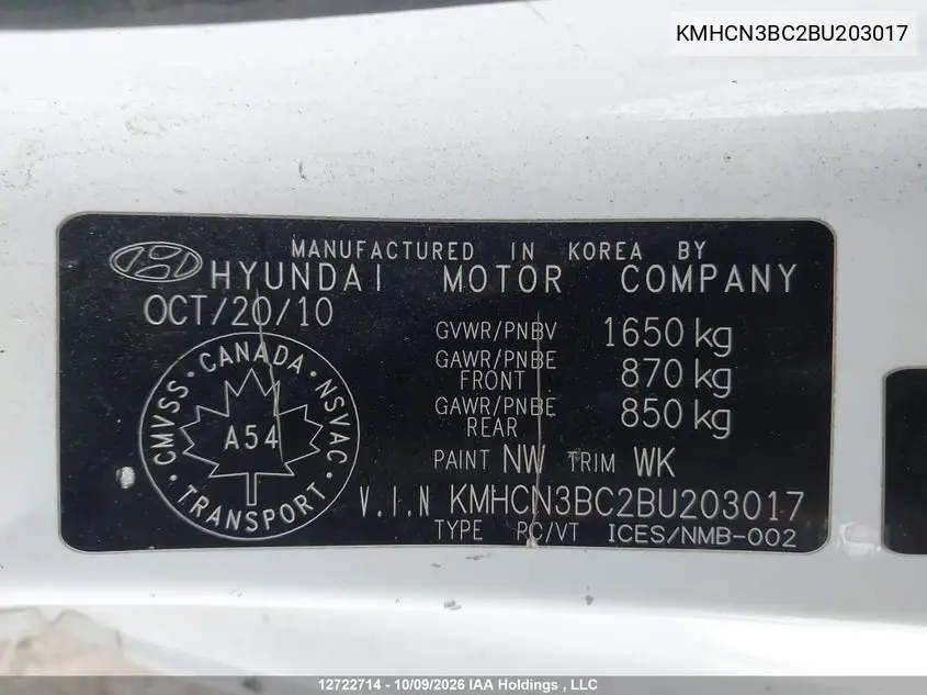 2011 HYUNDAI ACCENT VIN KMHCN3BC2BU203017 — фото 9