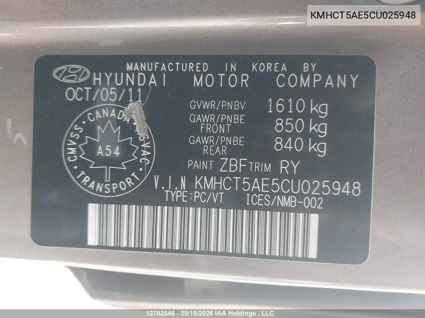 2012 HYUNDAI ACCENT VIN KMHCT5AE5CU025948 — фото 19